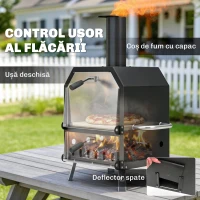Outsunny Cuptor pizza exterior pe lemne Cuptor pizza din oțel inoxidabil 2 niveluri cu piatră pentru pizza grosime 1 cm picioare pliabile(m-6)