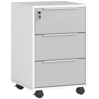 HOMCOM Schedario per Ufficio a 3 Cassetti con Chiavi di Sicurezza e 4 Ruote, in Legno, 40x40x63.5 cm, Bianco e Grigio(m-1)