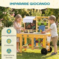 AIYAPLAY Cucina Giocattolo in Legno per Bambini con 15 Accessori, da Interno ed Esterno, Giallo(m-9)