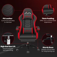 Vinsetto Scaun de Gaming cu Înălțime Reglabilă și Spătar Rabatabil, 65x65x121-129 cm, Negru și Roșu(m-7)