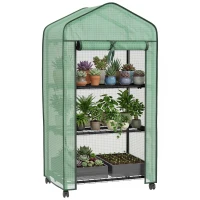 Outsunny Mini Seră de Grădină cu Acoperire din PE, 3 Rafturi și Roți, 69x49x130cm, Verde(m-11)