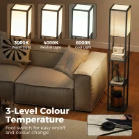HOMCOM Floor Lamp with Shelves, 3 Layer Column Modern Standing Lamp for Living Room, Bedroom, Office, Black(m-5)
