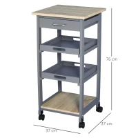 HOMCOM Chariot de service desserte de cuisine à roulettes 2 plateaux amovibles, tiroir, étagère chêne clair bois pin gris(m-3)