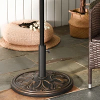 Outsunny Pied de parasol rond base de lestage Ø 48 x 34H cm ciment HDPE motif fleurs de lys poids net 13 Kg noir doré(m-10)