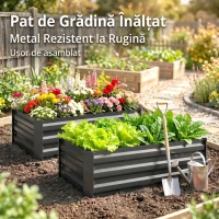 Outsunny Set de 2 jardiniere pentru grădină cu fund deschis, din oțel galvanizat, 100x60x30cm, gri(m-8)