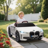 HOMCOM Mașină Electrică pentru Copii 3-6 Ani cu Licență BMW, cu Telecomandă, Claxon și Faruri, 115x67x45 cm, Albă(m-2)