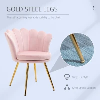 HOMCOM Scaun de Sufragerie Tip Scoică Stil Vintage din Catifea cu Picioare Aurite Roz(m-4)