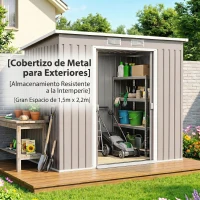 Outsunny Cobertizo de Jardín Exterior 2,42 m² 213x130x172 cm con Puerta Corredera Techo Inclinado Base y 2 Ventanas Gris Claro(m-9)
