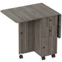 HOMCOM Table de cuisine pliable table à manger pliante 2 plateaux rabattables avec 2 tiroirs 1 placard gris(m-12)