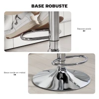 HOMCOM Tabouret de bar pivotant chaise de bar réglable en hauteur avec dossier repose-pieds et accoudoirs 61x50x93-113cm blanc(m-6)