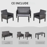 Outsunny Salon de Gradina cu Canapea de Exterior din Ratan Set 4 Buc Gri(m-6)