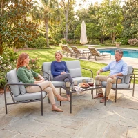 Outsunny 4-teiliges Gartenlounge-Set aus Stahl mit Zweisitzer, 2 Sesseln, Tisch, Polstern, Hellgrau(m-5)