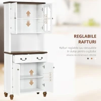 HOMCOM Sifonier de Bucătărie, Bufet, 2 Sertare, 2 Compartimente cu Uși, Design Clasic, Alb + Maro închis, 76 x 38 x 182 cm(m-6)