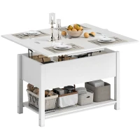HOMCOM Table basse relevable et extensible table de salon avec compartiment caché étagère ouverte 100x45x50,5cm blanc(m-11)
