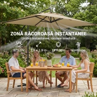 Outsunny Umbrelă de grădină suspendată cu bază în cruce și deschidere cu manivelă, 294x193cm, bej(m-4)