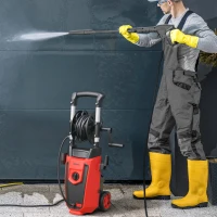 Outsunny Lavadora de Alta Pressão 1800W 150 Bar Caudal 420 L/h com Paragem Automática Mangueira de 6 m 30x27,5x76 cm Vermelho(m-10)