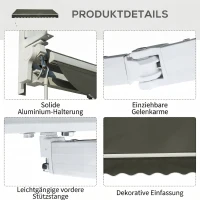 Outsunny Copertină Retractabilă de Exterior cu Brațe și Deschidere Manuală, 350x250 cm, Gri(m-7)