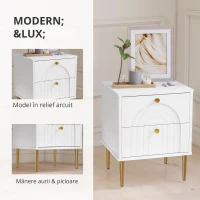 HOMCOM Lot de 2 noptiere cu 2 sertare și picioare din oțel pentru cameră de zi, dormitor - 40 x 35 x 50 cm, alb(m-3)