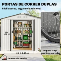 Outsunny Abrigo de Jardim 213x130x185cm Abrigo de Jardim Metálico de Exterior com 2 Portas Deslizantes e 4 Janelas Branco e Cinza(m-11)