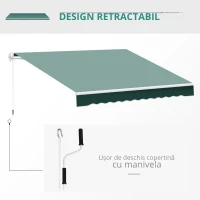 Outsunny Perdea de Soare Rulanta Manuala de Perete Tesatura de Poliester 2.5 × 2m Verde(m-4)