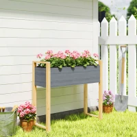 Outsunny Carré Potager avec pieds Lit de Jardin Surélevé 4 trous de drainage et Tissu non tissé,  98 x 37 x 90 cm, gris(m-10)