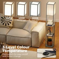 HOMCOM Floor Lamp with Shelves, 3 Layer Column Modern Standing Lamp for Living Room, Bedroom, Office, Grey(m-5)