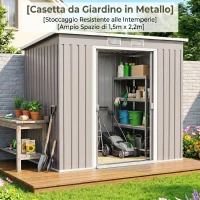 Outsunny Capanno Attrezzi con Tetto Inclinato, 2 Ingressi e Prese d'Aria, in Acciaio Zincato, 213x130x172 cm, Grigio(m-9)
