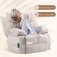 HOMCOM Fotoliu Reclinabil 145° cu Masaj și Încălzire cu 5 Programe și 8 Puncte Vibrante, Buzunare de Depozitare, Bej(m-5)