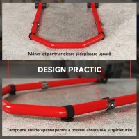 HOMCOM Stand pentru Motocicletă, Față și Spate, Capacitate 390 kg, Furci în U și L, Roți și Suporturi Antiderapante, Roșu(m-7)