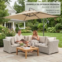 Outsunny Umbrelă de grădină suspendată cu bază în cruce și deschidere cu manivelă, 294x193cm, bej(m-9)