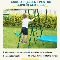 AIYAPLAY Cadru 5-în-1 pentru leagăn cu leagăn-tip-cuib reglabil, inele de gimnastică, scaun dublu, cadru de cățărare pentru 3-8 ani 440x175x203 cm(m-7)