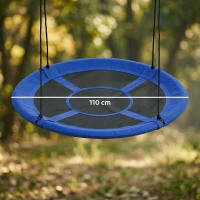 Outsunny Balançoire nid d'oiseau Ronde balançoire Panier Ø 110 cm 4 Anneaux Inclus métal époxy Oxford Haute densité Bleu(m-3)