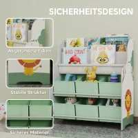 AIYAPLAY Raft pentru Jucării cu 6 Sertare din Material Textil și Bibliotecă cu 2 Nivele, din Lemn și Oțel, 63x30x71 cm, Verde(m-5)