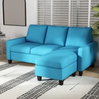 HOMCOM Canapé d'angle canapé 3 places avec méridienne réversible gauche ou droite pour salon, bureau, appartement bleu(m-10)