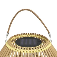 Outsunny Lampa solarna, rattanowa lampa ogrodowa, wodoszczelna lampa solarna z czujnikiem światła, lampa ogrodowa LED z konstrukcją bębna, na taras, balkon, stal, żółta(m-9)