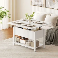 HOMCOM Table basse relevable et extensible table de salon avec compartiment caché étagère ouverte 100x45x50,5cm blanc(m-10)
