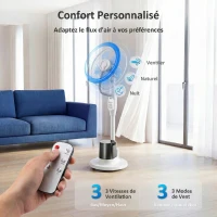 HOMCOM Ventilateur brumisateur silencieux 90W ventilateur sur pied 128cm oscillation 70° 3 vitesses 3 modes minuterie blanc(m-5)