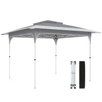 Outsunny Pavilion Pop-Up pliabil 3.5x3.5 m cu acoperiș dublu și geantă, din metal și material Oxford, gri închis