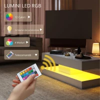 HOMCOM Masa de cafea cu sertare și lumini LED, masă laterală modernă cu raft deschis, masă de cafea, placaj, Alb(m-7)