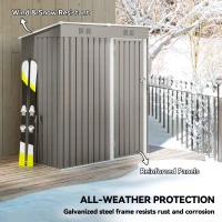 Outsunny 5 x 3 ft Lean-to Garden Shed, Outdoor Storage Shed with Lockable Door and Vents, Light Grey(m-5)