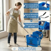 HOMCOM Chariot de ménage chariot de lavage essoreuse latérale seau 20 L, poignée et serpillère, 45 x 26,5 x 70 cm, bleu(m-6)