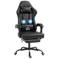 HOMCOM Chaise gaming ergonomique, fauteuil gamer avec support lombaire massant, dossier inclinable, hauteur réglable, noir(m-7)