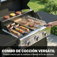 Outsunny Barbacoa de Gas con 3 Quemadores 7,5 kW Termómetro Parrilla Plancha Mesas Laterales Armario Ruedas 125x57x110 cm Negro(m-4)