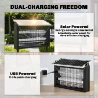 Outsunny Solar Bug Zapper Outdoor, 3500 V Electric Mosquito Fly Zapper with 4.3 m Cord, Dusk-to-Dawn Control, Black(m-4)