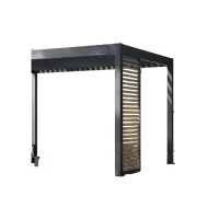 Panneau brise-vue - OMBREA - Ventelles horizontales - 1 m - Aluminium - Anthracite et ventelles finition bois(m-1)