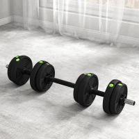 SPORTNOW Haltères 2 en 1 réglables, haltères libres avec poignées antidérapantes, 15 kg - barres incluses noir et vert(m-9)