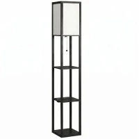 HOMCOM Floor Lamp with Shelves, 3 Layer Column Modern Standing Lamp for Living Room, Bedroom, Office, Black(m-1)