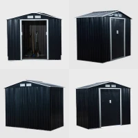 Outsunny Casuta de Gradina Depozitare Unelte din Tabla de Otel, Magazie de Gradina din Otel cu Usi glisante, 213x130x185cm, Gri(m-17)