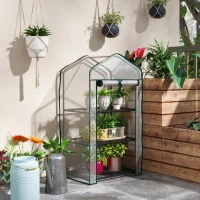 Outsunny Mini Serra da Giardino con Copertura in PE, 3 Ripiani e Porta Avvolgibile, 59x39x127 cm, Trasparente(m-2)
