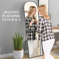 HOMCOM Oglindă de podea și perete modernă din aliaj de aluminiu cu suport pliabil, 50x170 cm, negru(m-4)